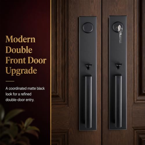Matte Black Front Door Handle Set with Deadbolt
