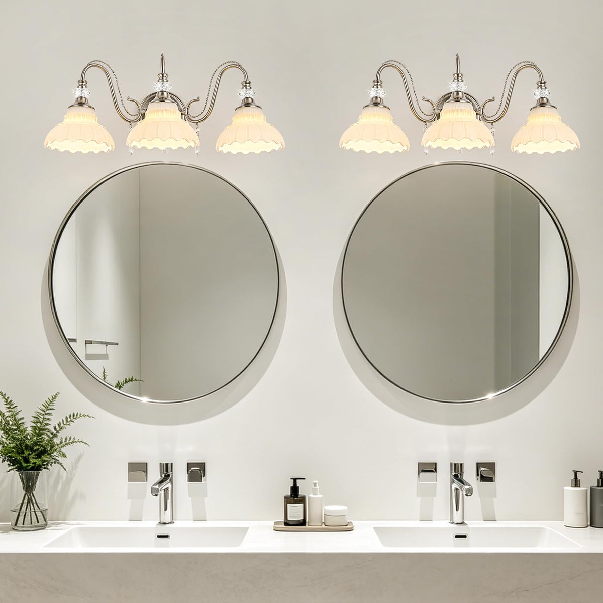 Brushed Nickel Bathroom Vanity Light (Nickel and White / 3-Light)