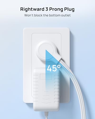 Rightward Flat Plug Extension Cord Short 3ft for Tight Spaces (3 ft / Rightward 3 Prong / White)