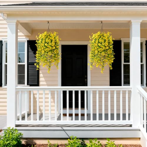 Artificial Fake Hanging Flowers Plants for Outdoor Fall Decoration (Yellow / 2PCS)