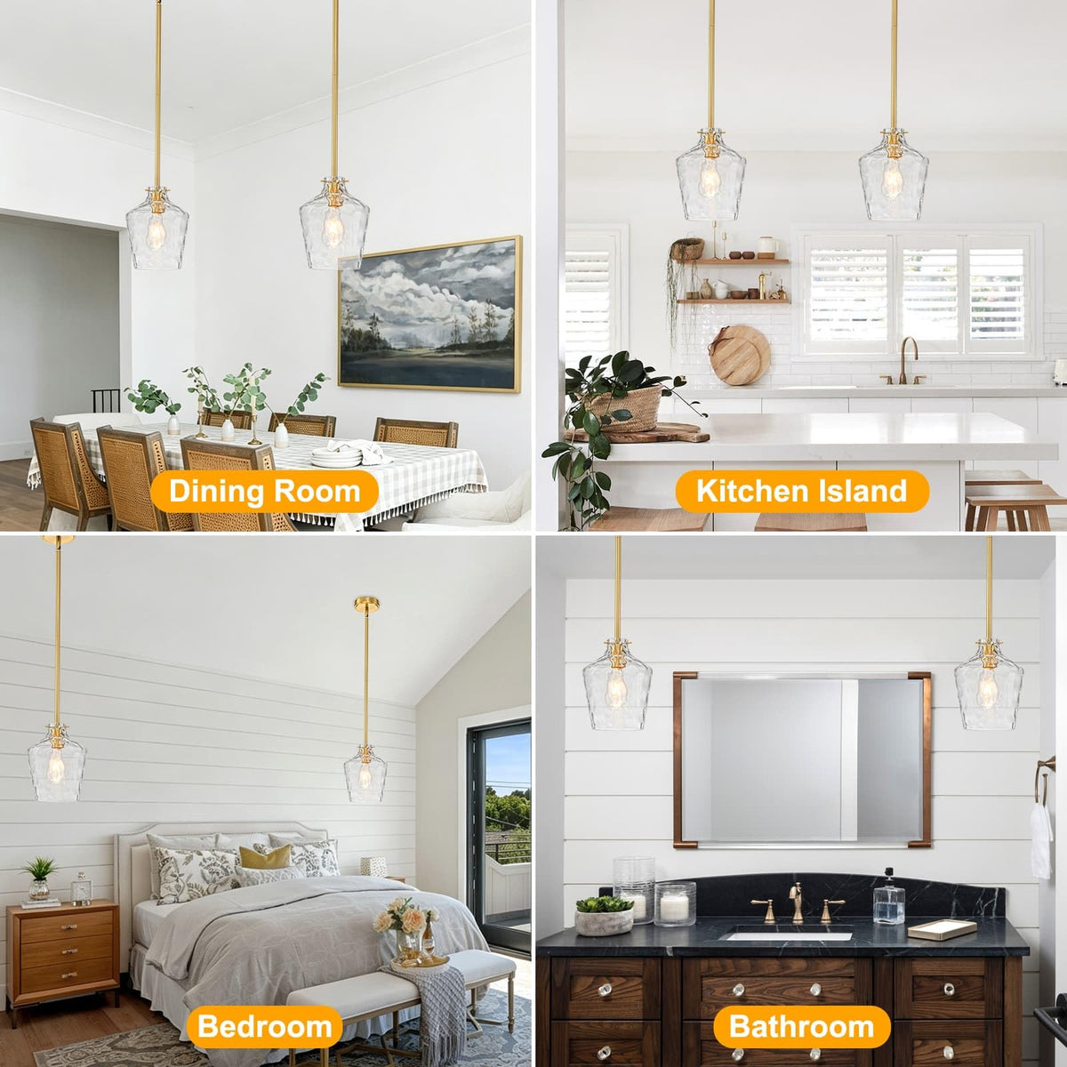 Modern Hammered Glass Pendant Lighting for Kitchen Island (Gold-Rods / 7.75")