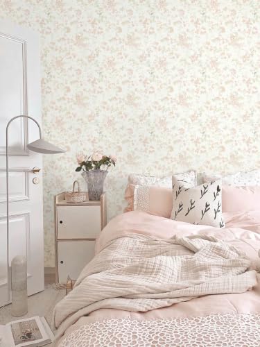 Peel and Stick Wallpaper Pink Floral Contact Paper 17.3 x 78.7in (17.3" x 78.7" / Pink and White)