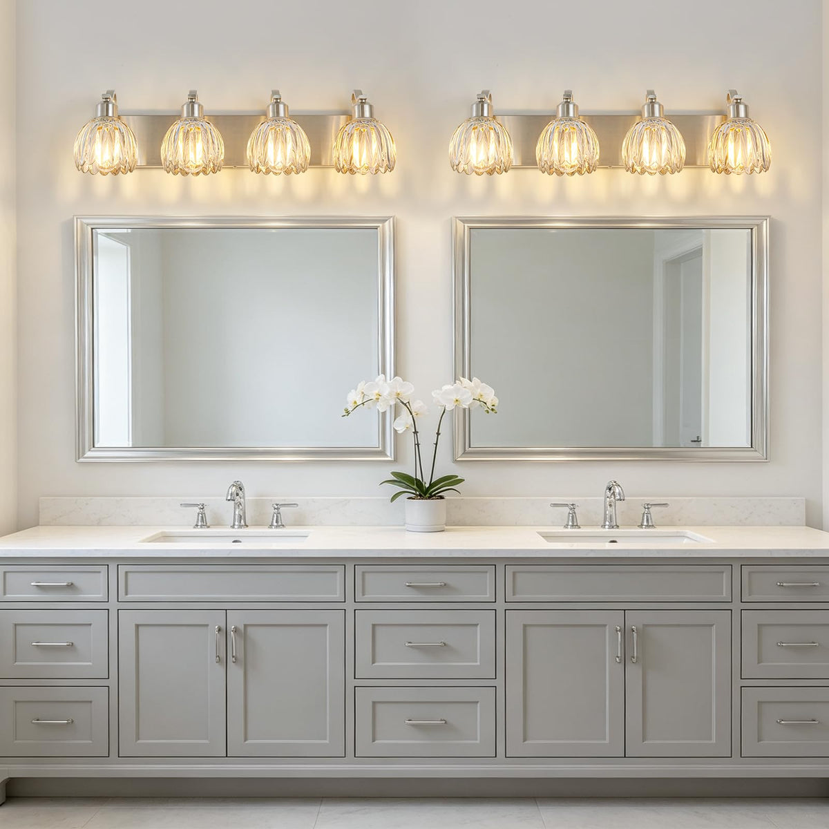 Brushed Nickel Vanity Lights for Bathroom with Clear Tulip Glass Shade (Brushed Nickel - Tulip Clear / 4-light)