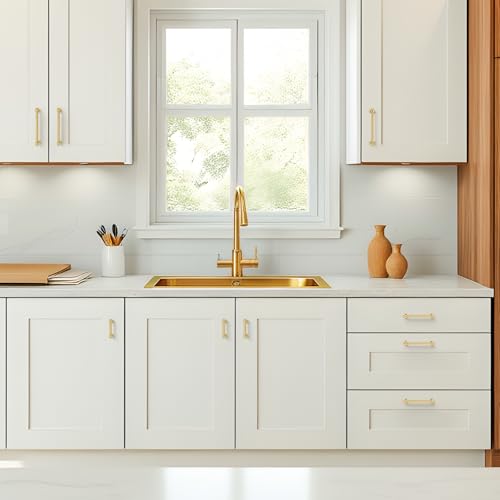 6 Pack Brushed Gold Cabinet Handles (Brushed Gold / 6-1/4 Inch Hole Center)