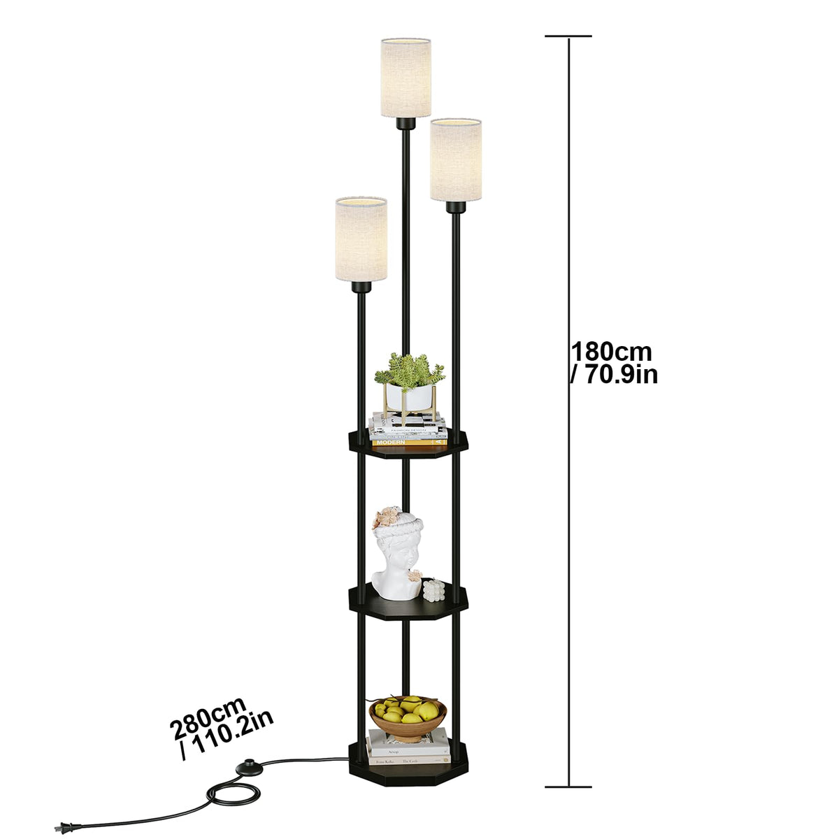 Floor Lamp with Shelves (Black and Beige)