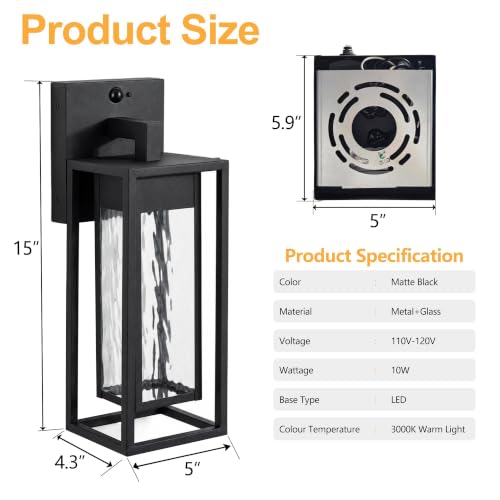 Upgraded LED Motion Sensor Outdoor Wall Lantern 2 Pack (Black(Motion Sensor))