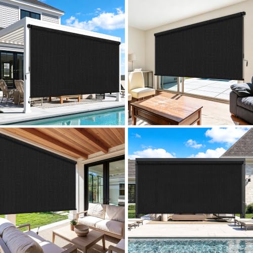 Outdoor Roller Shades for Patio (Black / 144"W x 96"H)