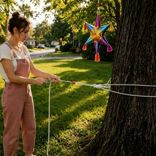 98.4 ft Extra Long Piñata Hanging Rope Heavy Duty Nylon with D (White)
