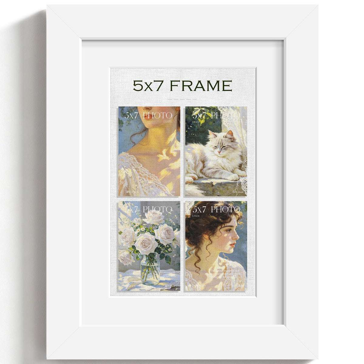 5x7 White Wooden Picture Frame (White Frame White Mat / 5x7)