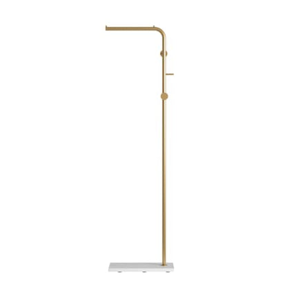Gold Coat Racks, Metal Coat Racks Freestanding with Crossbar and 3 Hooks, Modern Coat Hanger with Marble Base, L Shaped Coat Stand for Entryway, Bedroom, Living Room, Office