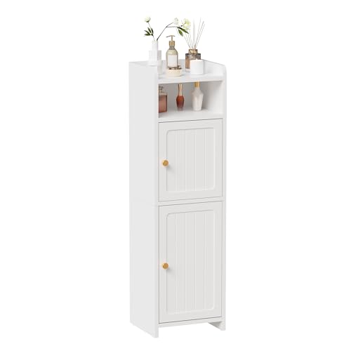 Slim Bathroom Storage Cabinet, 2 Doors Small Bathr... (White | Engineered Wood)