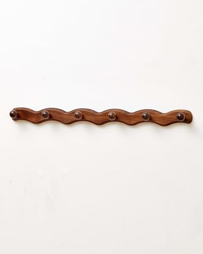 Wood Coat Rack Wall Mount - Walnut Coats Hook Hanger Wall-Mounted, Wave-Shaped Entryway Hanging Racks with 6 Hooks for Jacket Keys Hats Robes Towels Bags, Living Room Mudroom Bathroom Bedroom Hallway