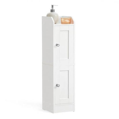 VASAGLE Storage Cabinet Slim with Reversible Doors, Farmhouse | Small Storage Corner Floor Cabinet, Narrow Orgnizer, Adjustable Shelves, Cloud White, Siren Collection, UBBK312WB01S