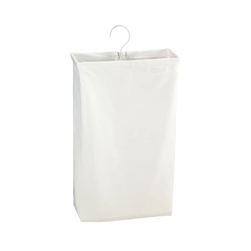 Household Essentials 148 Hanging Cotton Canvas Laundry Hamper Bag | White, 6" x 16" x 27" (Length x Width x Height)