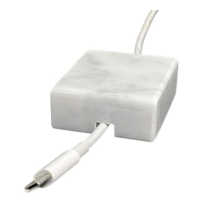 Cord Organizer – Polished Marble Cable Tidy, Single | Handmade polished white marble cord holder keeps a charging cable tidy on your desk. Weighted, non-slip. Single slot.