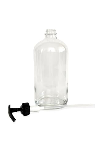 Vivaplex Large 32 oz Clear Glass Bottles with Black Lotion Pumps - 2 pk