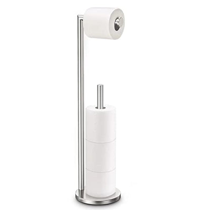 Toilet Paper Holder Stand, Brushed Nickel Toilet Paper Holder Free Standing | Toilet Paper Holder for 4 Rolls, Bathroom Organizers and Storage with Anti-Slip Base and Rustproof