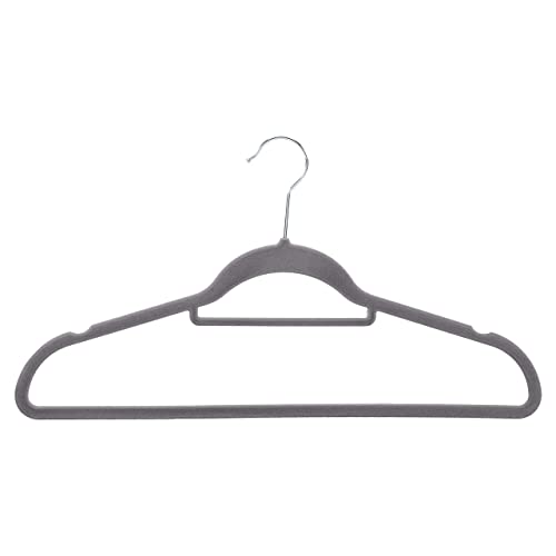 Amazon Basics Space Saving Heavy Duty Non-Slip Velvet Suit Hangers with Horizontal Tie Bar, Sturdy for Clothes Organization and Storage, Dark Gray, 50-Pack