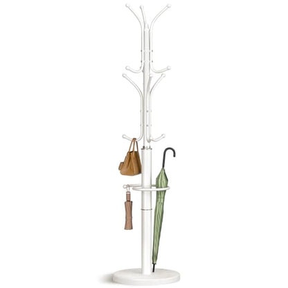 Yoobure Metal Coat Rack Freestanding with Marble Base, Coat Tree with 12 Hooks & Umbrella Holder, Coat Hanger Stand for Corner Entryway Bedroom Office, Heavy Duty Coat Rack Stand for Clothes Hats Bags