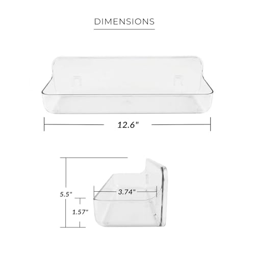 Long Adhesive Wall Organizer Shelf, No-Drill, Clear | BPA-Free PET, Built-In Drain Holes, Detachable, Extended Storage for Shampoo Bottles, Body Wash, Spice Jars