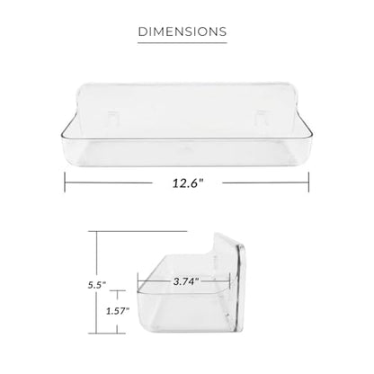 Long Adhesive Wall Organizer Shelf, No-Drill, Clear | BPA-Free PET, Built-In Drain Holes, Detachable, Extended Storage for Shampoo Bottles, Body Wash, Spice Jars
