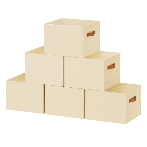 6 Pack Large Closet Storage Baskets Bins for Shelves, Collapsible Fabric Closet Organizers and Storage with Polyester Handles, Decorative Baskets for Organizing Clothes, Towels, Linen Closet 14"x10"