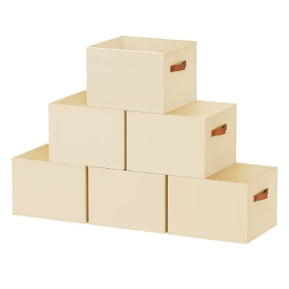 6 Pack Large Closet Storage Baskets Bins for Shelves, Collapsible Fabric Closet Organizers and Storage with Polyester Handles, Decorative Baskets for Organizing Clothes, Towels, Linen Closet 14"x10"
