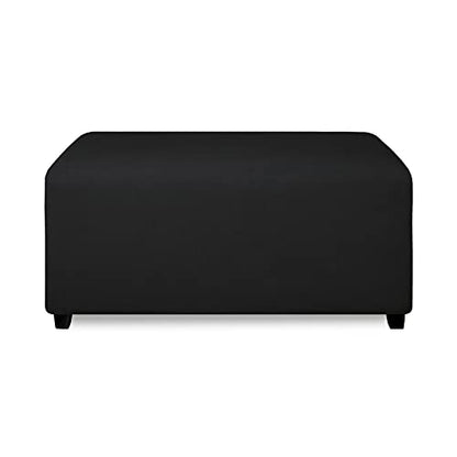 PureFit Stretch Rectangle Ottoman Cover Footstool Cover, Black | Fleece Large Ottoman Slipcovers Soft Form Fit Rectangle Slipcover for Folding Storage with Nonslip Elastic Bottom