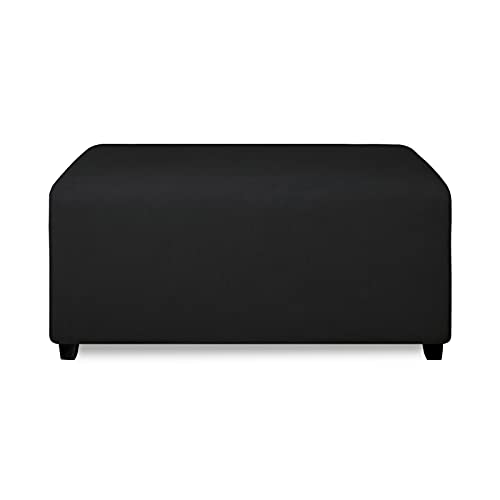 PureFit Stretch Rectangle Ottoman Cover Footstool Cover, Black | Fleece Large Ottoman Slipcovers Soft Form Fit Rectangle Slipcover for Folding Storage with Nonslip Elastic Bottom