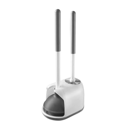 Eyliden Toilet Plunger and Brush Set, 2-in-1 Compact Holder, White | Unclogs Toilets, Deep Cleans Bowls, Nylon Bristles, Rubber Cup, Durable Plastic Caddy, Space-Saver, Bathroom Cleaning Tools