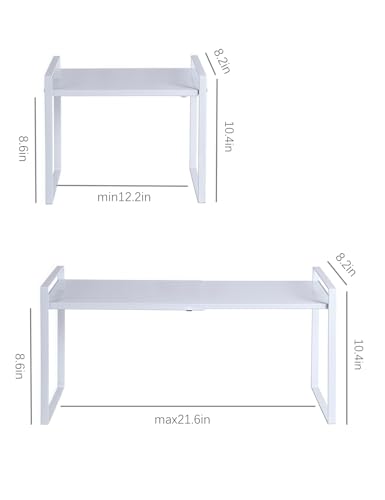 Expandable Cabinet Shelf Organizer Riser for Kitchen Pantry Cupboard Under Sink Countertop (White, 8.2’’D * 12.2-21.6’’W * 10.4’’H)