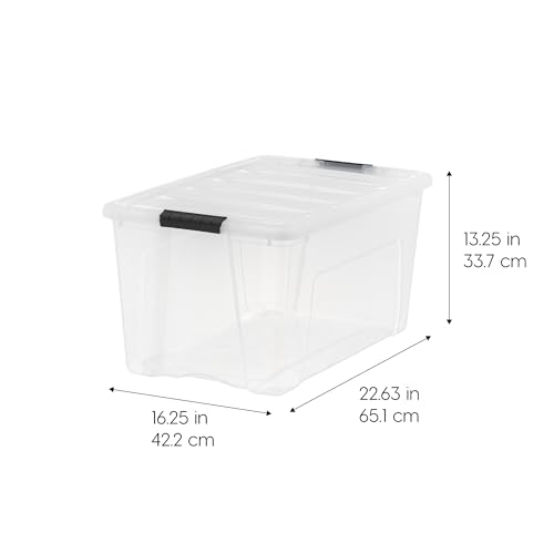 IRIS USA 6-Pack 72 Quart Storage Bins with Lids, Clear | Transparent design makes contents easy to find. Perfect for moving, blankets, clothing, and garage storage. Nestable design