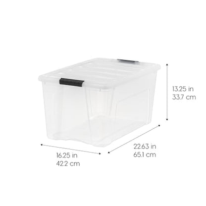 IRIS USA 6-Pack 72 Quart Storage Bins with Lids, Clear | Transparent design makes contents easy to find. Perfect for moving, blankets, clothing, and garage storage. Nestable design