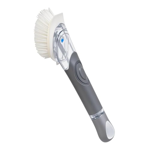 Dish Brush with Soap Dispenser for Cleaning Pots,... (Dark Gray | Nylon, Plastic)