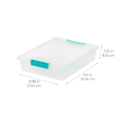 IRIS USA Storage Bins with Lids |Made in USA| 6 Qt - (4-Pack) - Clear | Sensory Craft Organizers, Plastic Clip Box Totes, Flat Containers for Organizing Paper, Office, Art & Study Supplies