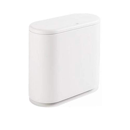 IEEK 12 Liter Rectangular Plastic Trash Can with Press Top Lid,White Modern Wastebasket Thin Trash Cans,3.2 Gallon Garbage Container Bin for Bathroom,Bedroom,Kitchen,Office and Powder Room