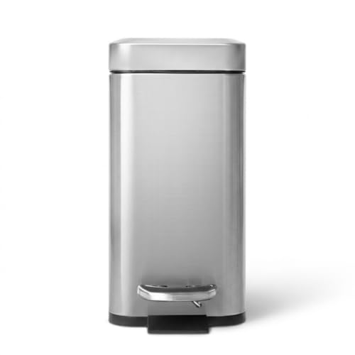 Home Zone Living 1.3 Gallon Stainless Steel Small Trash Can with a Lid | Stainless Steel with Slim Fit Design, Soft-Close Lid for Offices, Bathrooms, Bedrooms and Dorms, Silver
