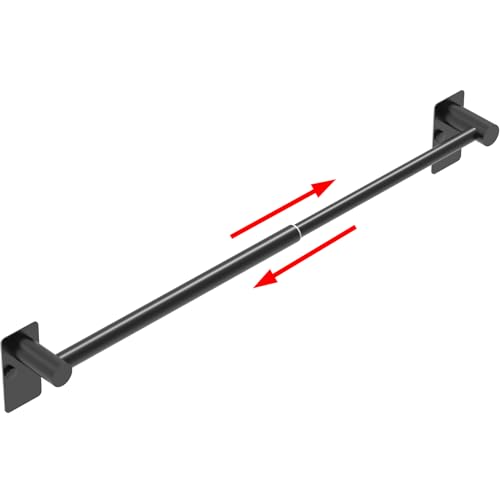 Towel Bar, Adhesive or Drill Wall Mount, Matte Black, 1 Pack | Adjustable 14.4 to 25.2 Inch, 304 Stainless Steel Hand Towel Holder, Square Base Towel Racks for Bathroom, Kitchen Use