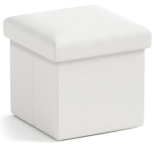 Small Square Storage Ottoman, Foldable Linen, 12x1... (White | MDF)