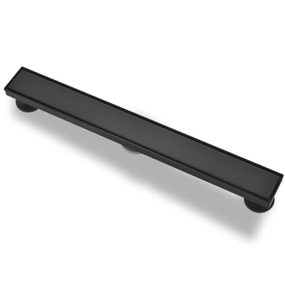Linear Shower Drain with Tile Insert Panels, 24 Inch Black 304 Stainless Steel Rectangle Shower Floor Drain, with Hair Catcher, Adjustable Feet, Fits Bathroom, Balcony