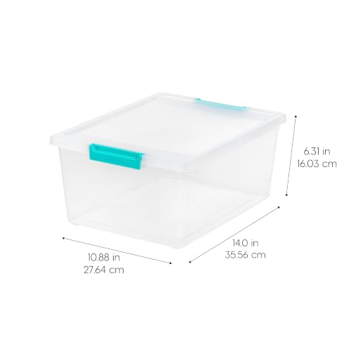 IRIS USA Storage Bins with Lids |Made in USA| 12 Qt - (4-Pack) - Clear | Sensory Craft Organizers, Plastic Clip Box Totes, Flat Containers for Organizing Paper, Office, Art & Study Supplies
