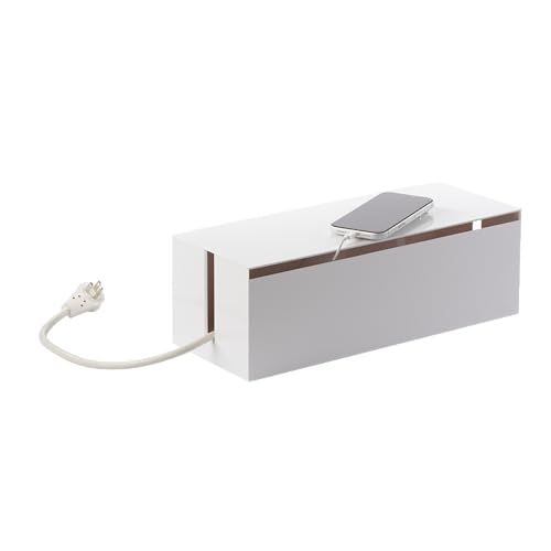 Yamazaki Home Cable Management Box – Cord Organizer Box with Lid, Minimalist Cable Storage for Office, ABS Plastic | Sleek cable storage container for office spaces. Removable lid prevents dust buildup. Helps keep everyday tech organized.