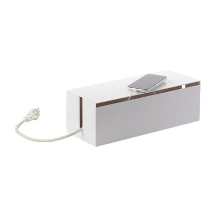 Yamazaki Home Cable Management Box – Cord Organizer Box with Lid, Minimalist Cable Storage for Office, ABS Plastic | Sleek cable storage container for office spaces. Removable lid prevents dust buildup. Helps keep everyday tech organized.