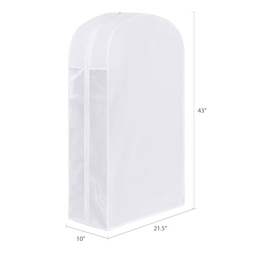 43" Premium Cotton Garment Bag for Hanging Clothes, Breathable Suit Bags for Closet Storage with Extre Large 10" Gusseted & Clear Window, Dust Cover with Zipper for Suits, Jacket, 3 Pack