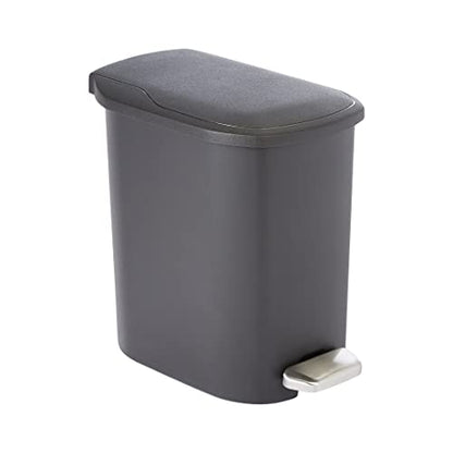Amazon Basics Compact Plastic Bathroom Trash Can with Soft-Close Lid, Hands-Free Foot Pedal, Removable Inner Bucket, 6L / 1.6 Gallon, Black