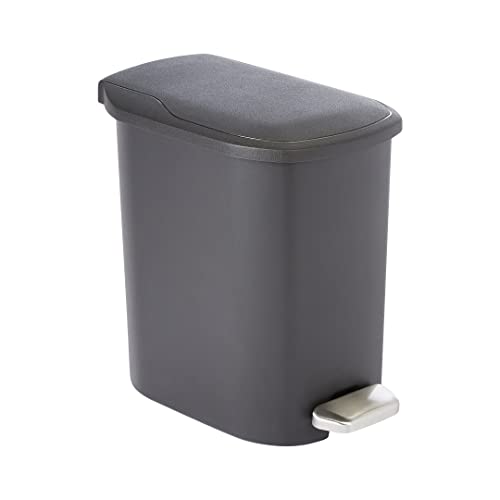 Compact Plastic Bathroom Trash Can with Soft-Close... (Black | Plastic)