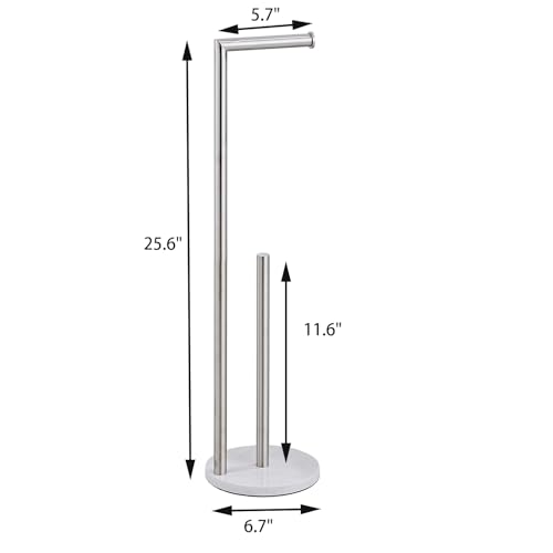 Marble Toilet Paper Holder Stand - Brushed Nickel, Freestanding with Storage, Floor Stand, Silver Toilet Roll Holder, Standing Paper Towel Holder