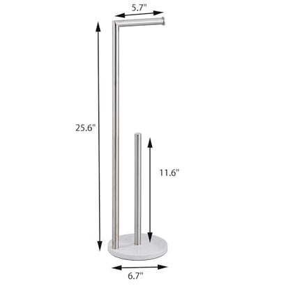 Marble Toilet Paper Holder Stand - Brushed Nickel, Freestanding with Storage, Floor Stand, Silver Toilet Roll Holder, Standing Paper Towel Holder