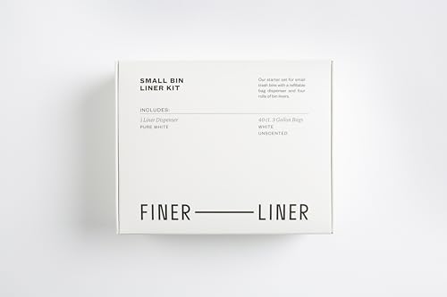 FINER LINER Small Bin Liner Kit, Includes 1 Refillable Dispenser & 4 rolls of unscented trash bag liners (40 count total), Fits up to 3 gallon small trash cans
