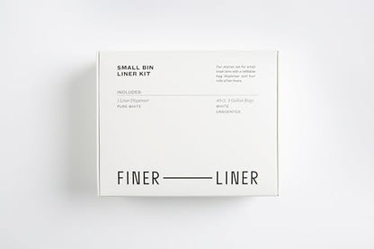FINER LINER Small Bin Liner Kit, Includes 1 Refillable Dispenser & 4 rolls of unscented trash bag liners (40 count total), Fits up to 3 gallon small trash cans